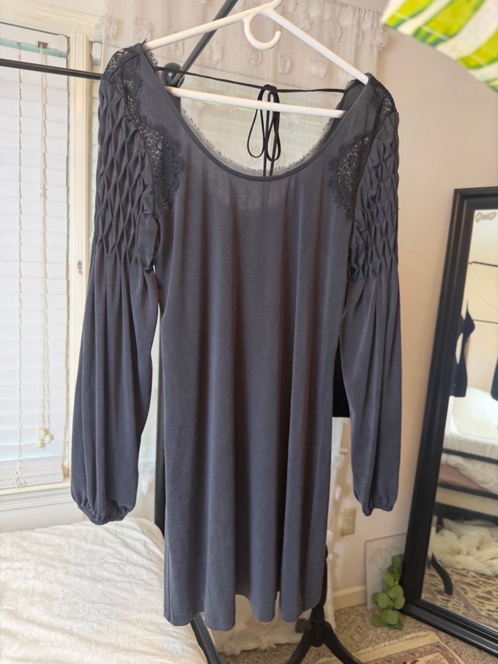Free People gray/black Long Sleeve Lace-Accent mini dress sz M